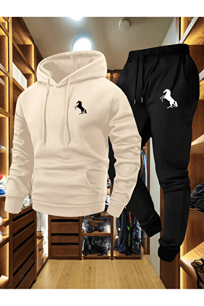 ORVIO Group Men's Minimalist at Printed Hooded Tracksuit Set