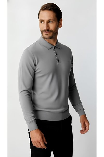 İgs Темно-сірий стандартний крій, вузький крій, поло-комір, прямий, довгі рукави, трикотаж