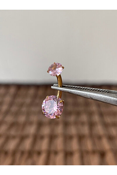 Rupen Kraft Yüksek Kalite G23 Titanium Pembe Parlak Zirkon Taşlı Titanyum Göbek Piercingi Taş 10mm
