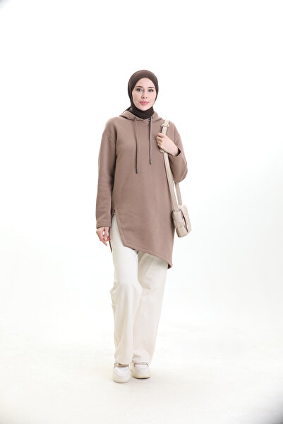 aymiramoda Kadın Tesettür Kapüşonlu Uzun Sweat Tunik