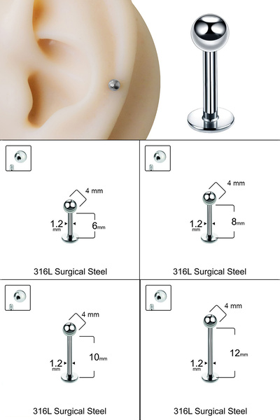 Cadının Dükkanı Toplu Çelik Flatback Düz Bar Piercing, Tragus-Helix-Conch-Burun-Dudak-Kıkırdak