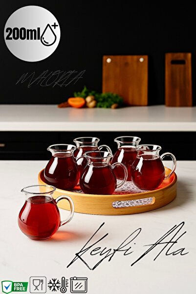 Genel Markalar Keyfi Ala Borosilikat Kulplu Çay Bardağı | 6’lı - 200ml