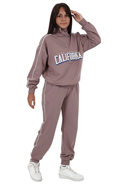 İrem Çocuk Giyim طقم رياضي بناتي من كاليفورنيا موديل نصف سحاب ملون قصة فضفاضة