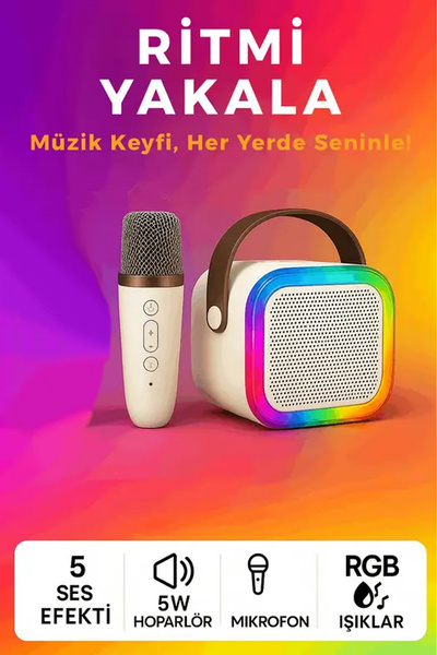 Tilbe Home K12 Kablosuz Bluetooth Hoparlör ve Karaoke Mikrofon 5 Ses Efekti R...
