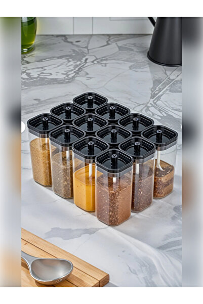 Ethex Crystal Transparent Spice Jar Set with Spoon 300ml 5 Pieces