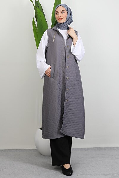 GİYZAMİLA Γκρι γιλέκο με χρυσές λεπτομέρειες