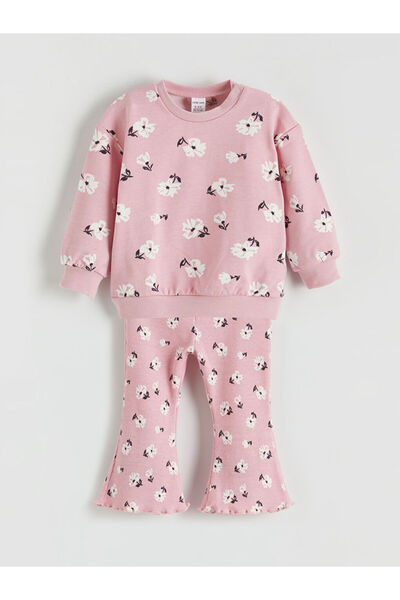 LC Waikiki Crew Neck Floral Baby Girl Sweatshirt and Leggings