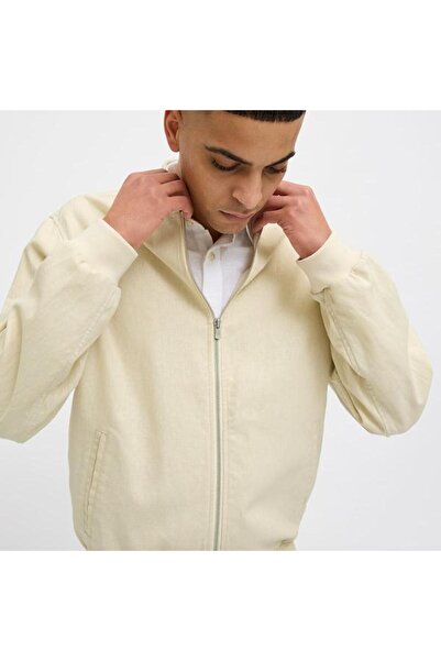 Jack & Jones Jack&Jones Blaleister Linen Blend Bomber Erkek Bej Klasik Yaka Ceket
