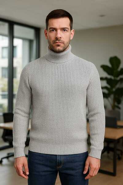 ANATOLIATEKSTILE Men's high-neck sweater - airy knit model, elegant casual style