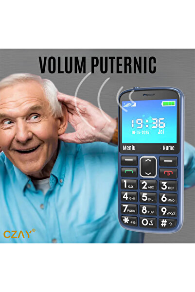 CZAY Seniors Mobile Phone, Large Color Screen, Camera, Strong Volume, SOS Button, 2G, Romanian, Hungarian Language