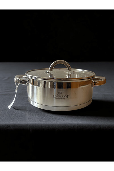 Bohmann Stainless steel graduated saucepan with glass lid and double base 4 L