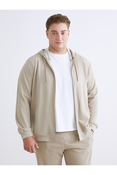 LC Waikiki Mg trenden beige Hooded long sleeve men's zippered sweatshirt