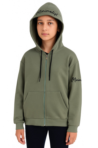 atabay 244-09-24 Girl's Cardigan with Hood Minimalist Embroidered 2 Threads A...