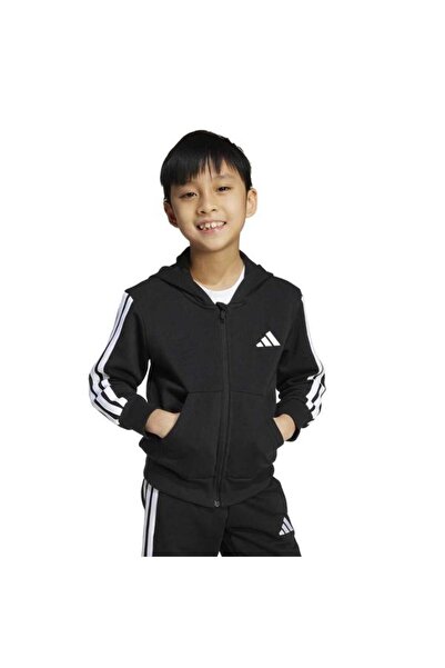 adidas 3 Stripes Fleece Children's Black Hooded Jacket