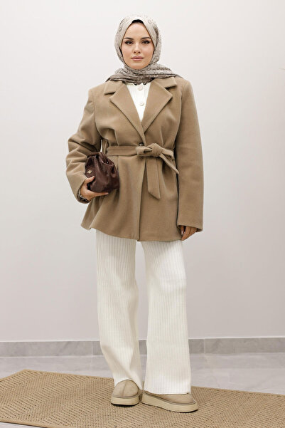 Tesettür Dünyası Fox Coat with Pockets Tsd250236 Camel