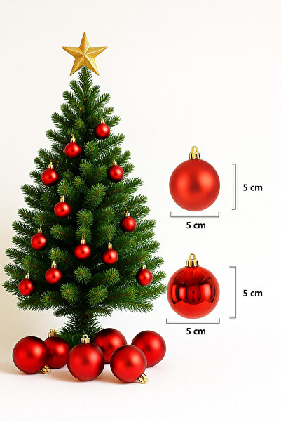 Yılbaşı Ağacı Top Süsleri, 5 cm 6 adet, Parlak Mat Toplar
