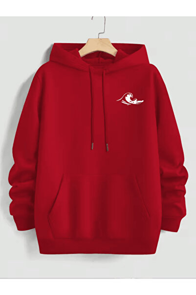 ORVIO Group Men's Minimalist Wave Printed Hooded Sweatshirt