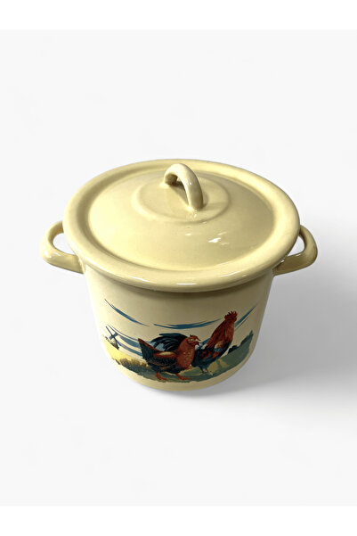 Emailul Medias Enamel pot with lid and traditional rooster ornament 3.4L
