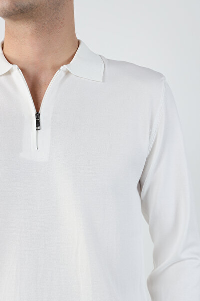 Mesfeno Men's Polo Neck Zippered Mercerized Knitwear