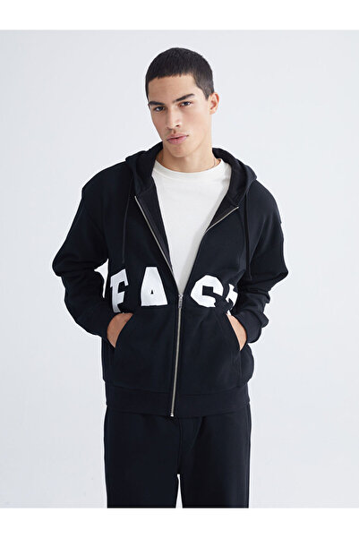 LC Waikiki Mg trenden black Hooded men's zippered sweatshirt