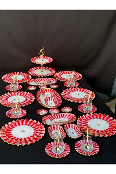 Hediye Köşkü 6 Kişilik Lüks Cam Kelebekli 46 parça Full Kahvaltı ve Çay Seti