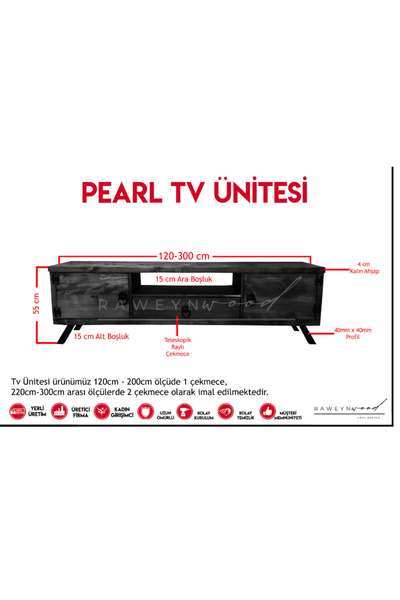 raweyn PEARL DOĞAL AHŞAP ÇEKMECELİ TV ÜNİTESİ - 160cm