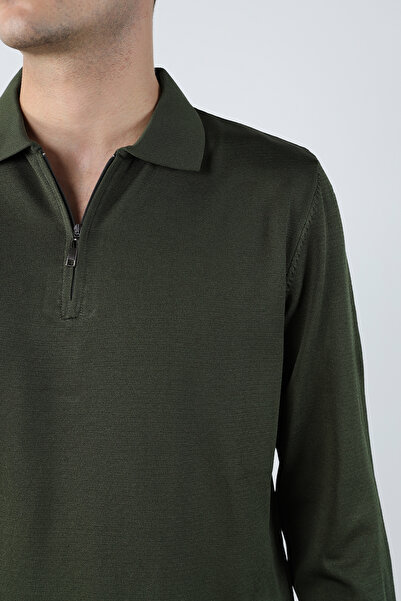 Mesfeno Men's Polo Neck Zippered Mercerized Knitwear