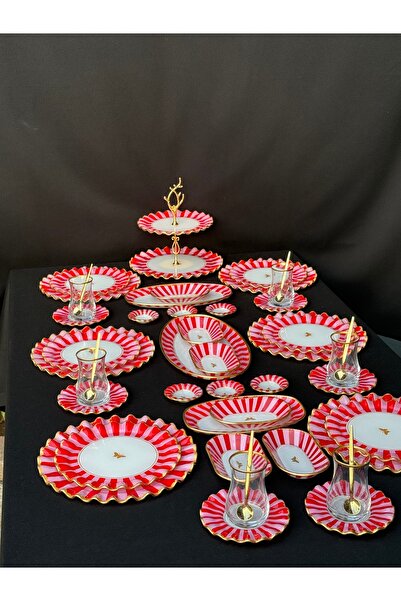Hediye Köşkü 6 Kişilik Lüks Cam Kelebekli 46 parça Full Kahvaltı ve Çay Seti