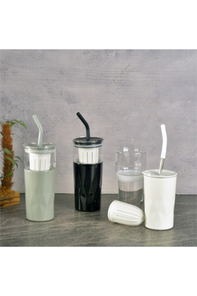 Tohana H2O 5 in 1 Glass Detox Mug with Steel Straw and Cleaner Gift 650 ml