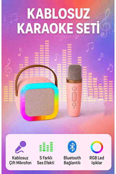 Tilbe Home Kablosuz Bluetooth Hoparlör ve Karaoke Mikrofon 5 Ses Efekti RGB H...