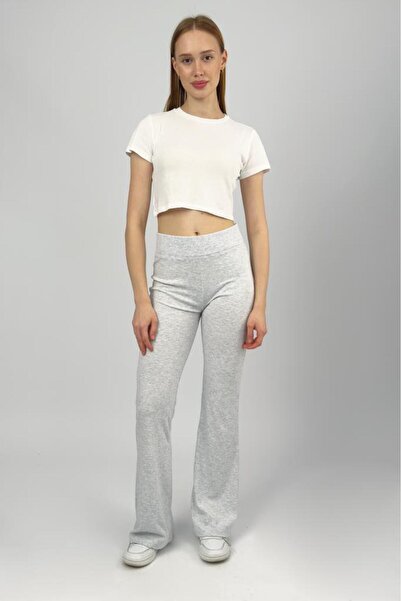 Betimoda Women's High Waist Stretch Fabric Stretchy Flared Pants Leggings Light Gray