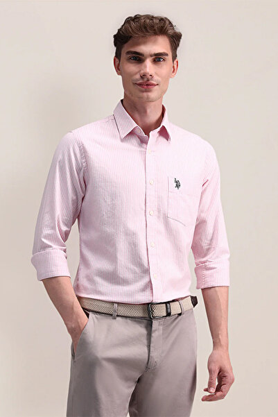 U.S. Polo Assn. Mens Tailored Fit light pink stripe Shirt