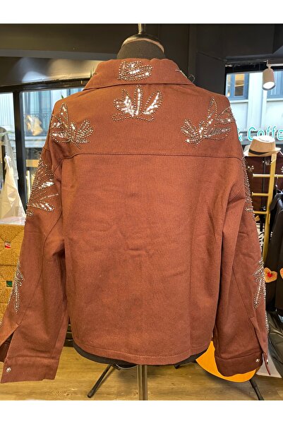 By-esq Women's Stone Embroidered Special Design Cotton Long Sleeve Jacket