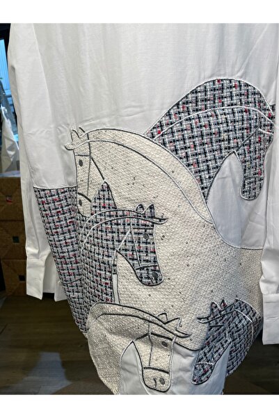 By-esq Women's Stone Embroidered Long Sleeve Cotton Embroidered Shirt