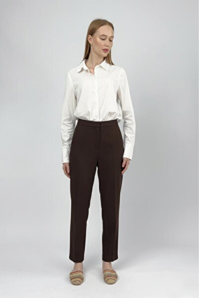 Betimoda Women's High-Waisted Stretchy/ Stretch Fabric Fabric Carrot Cut Pencil Pants Brown