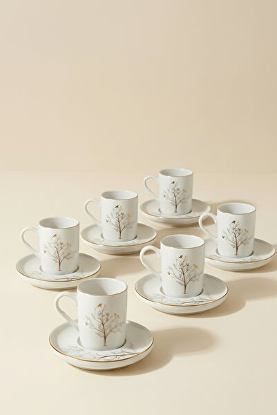 KHAKMA Home Natura Series 6-Piece Porcelain Coffee Cup Set - Gold Tree Pattern, 100 ml