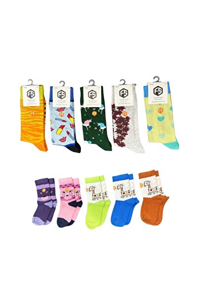 Bijutek Women's Colorful Patterned Cotton Socks (Mother - Daughter Socks Pack)