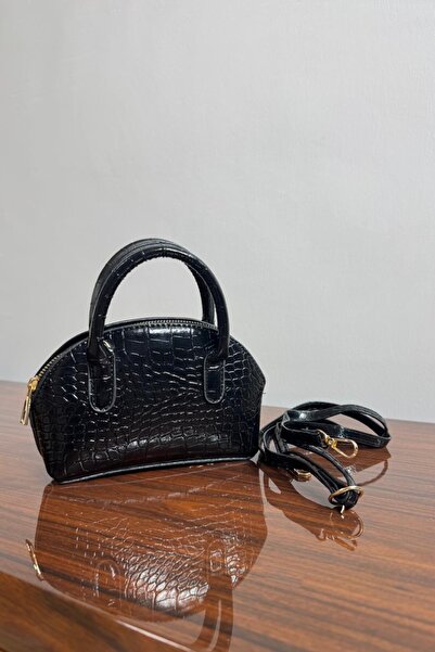 Gülşah collection Τσάντα χειρός και ώμου με μοτίβο κροκόδειλου - Μαύρο