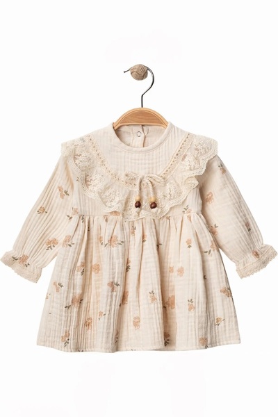 Minicix Kopanaklı Çiçek Desenli Kız Bebek Elbise