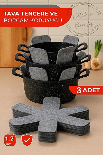 İndirimKap 3 Adet Tava Tencere Ve Borcam Koruyucu Çizdirmez Keçe 30x30 Cm