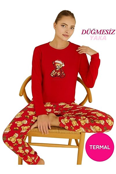 seamlife Set de pijamale de iarnă pentru femei, cu gâtul rotund, fără nasturi...