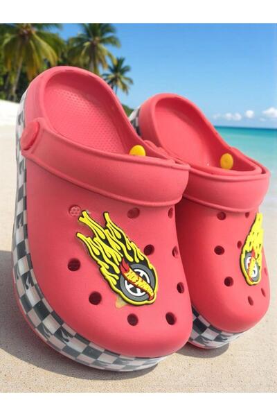 MARKABONİ Boy's Racing Car Lighted Red Non-Slip Sole Pool Beach Slippers Sandals