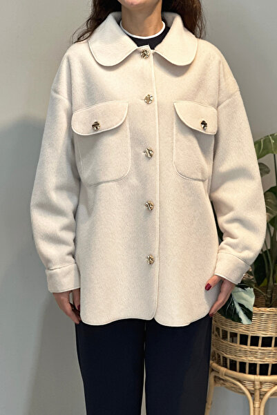 Lale Butik Pocket and Button Detailed Jacket 35851 Ecru