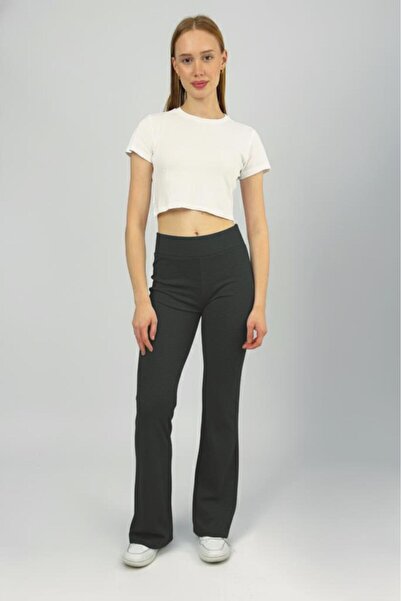 Betimoda Women's High Waist Stretch Fabric Stretchy Flared Pants Leggings Anthracite