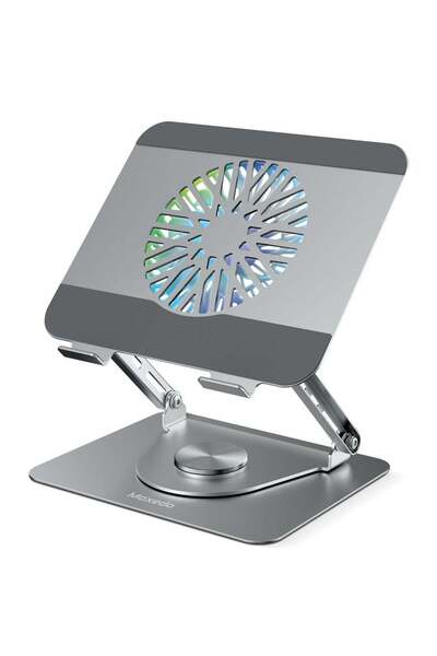 MOXEDO Ergonomic Foldable Laptop & Tablet Stand with RGB Cooling Fan, 360° Ro...
