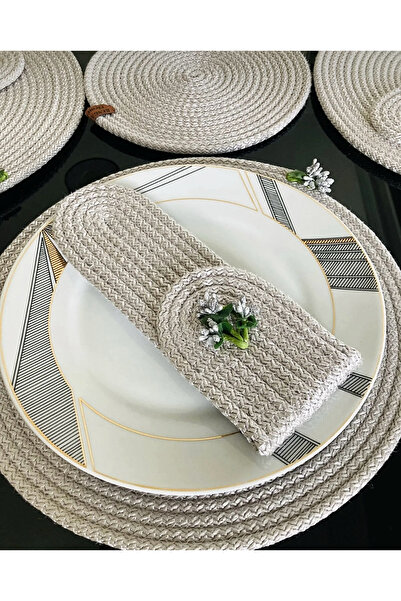 ESSENSE HOME & LİVİNG Round Hand-Woven American Tablecloth Runner Napkin Holder Table Set Handmade Table Set