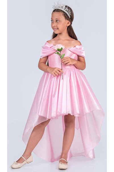 Tarz Çocuk Princess Model Short Front Long Back Crowned Girl's Evening Dress