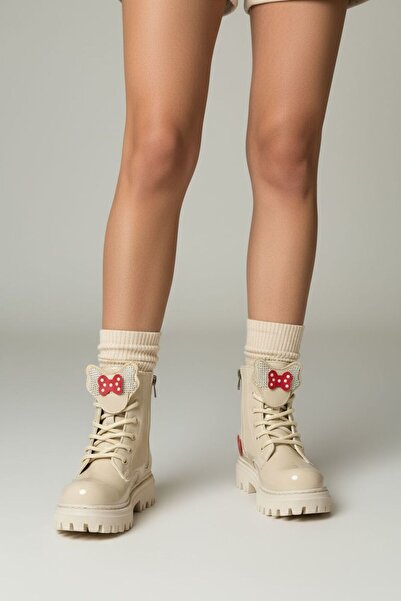 PARLAVERA Girl's Winter Boots Non-Slip Lightweight Sole Butterfly Heart and Stone Detail Short Zippered