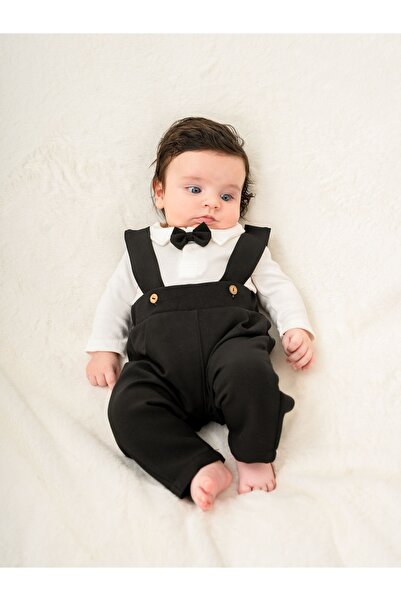 Momercy Chic Furry Bow Tie Baby Boy 3-Piece Salopet Set