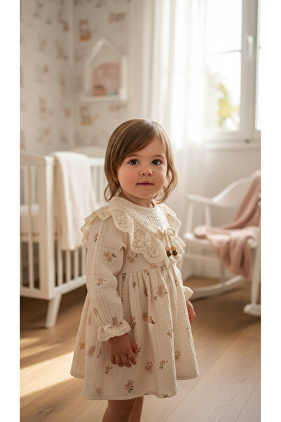 Minicix Kopanaklı Çiçek Desenli Kız Bebek Elbise